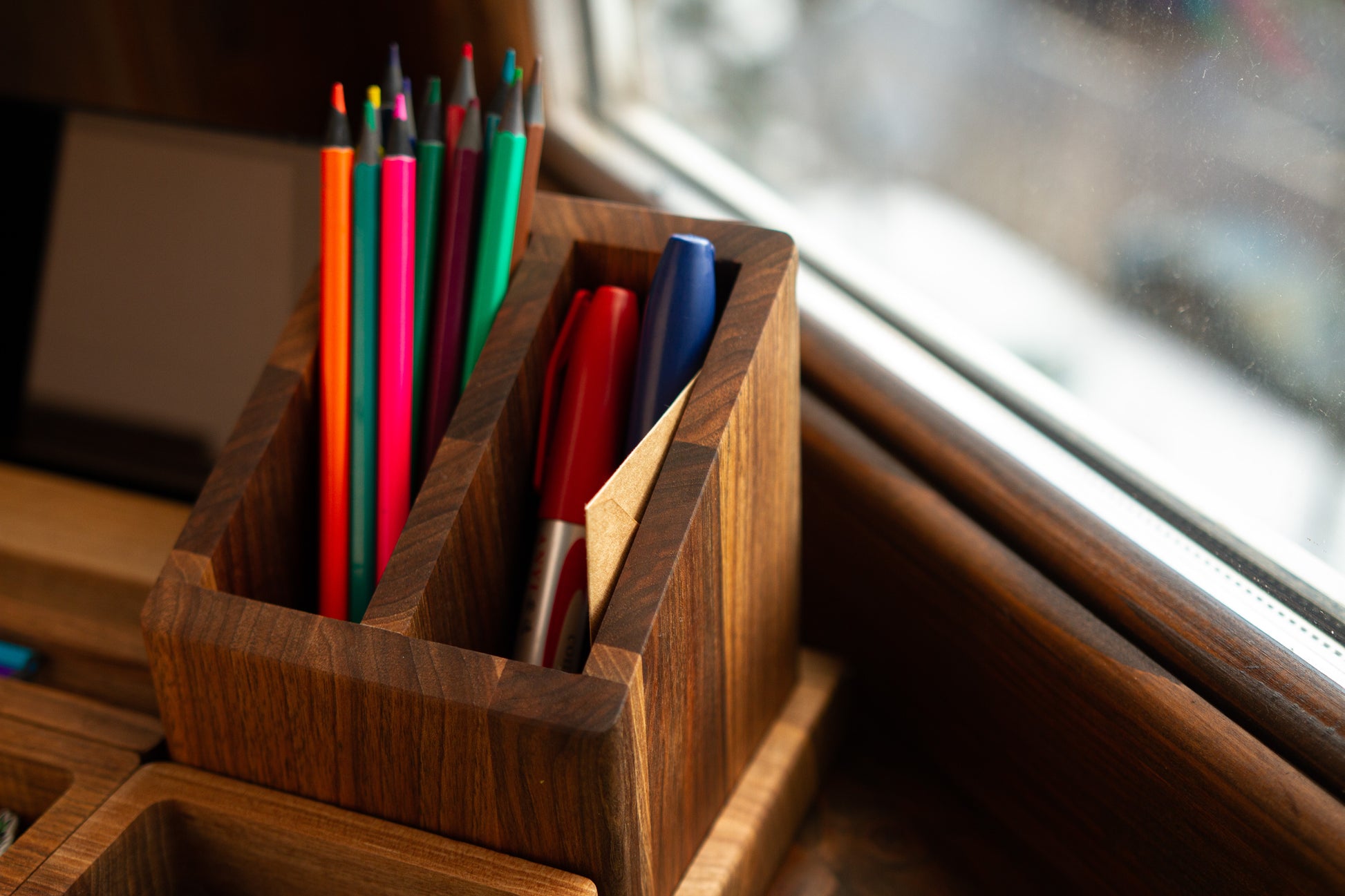 Wooden Pen Tray Pencil Holder for Desk Pen Display Case Pen Organizer Case  Pen Tray Wood Office Desk Accessories 